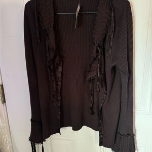 Chic Brown Ruffled Cardigan